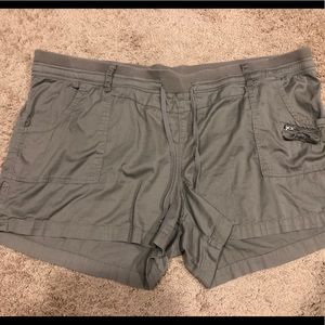 Military green cargo style shorts